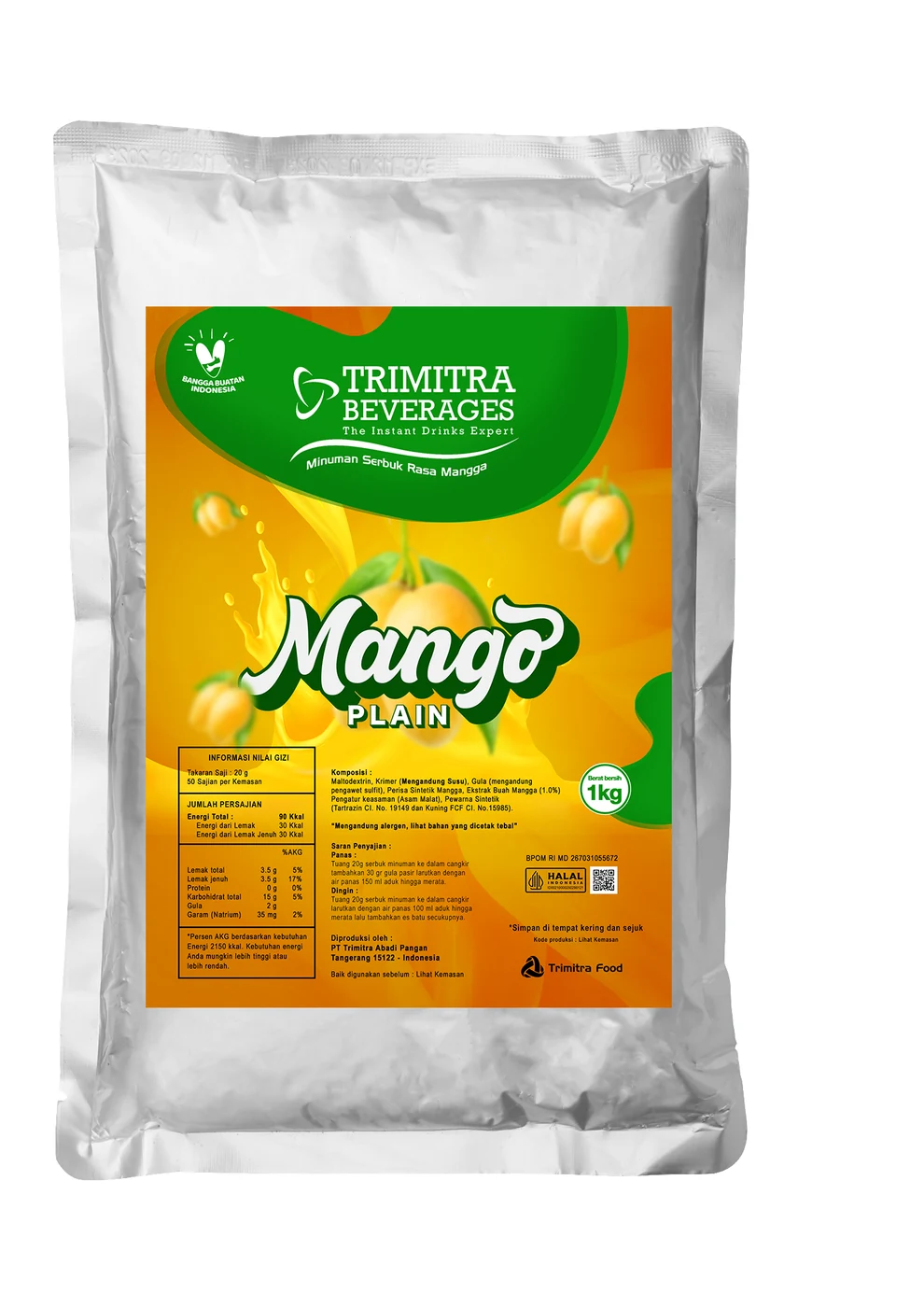 Kemasan minuman serbuk rasa Mangga Plain Trimitra Beverages