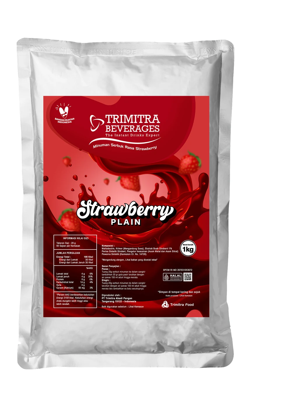 Kemasan minuman serbuk rasa Strawberry Plain Trimitra Beverages